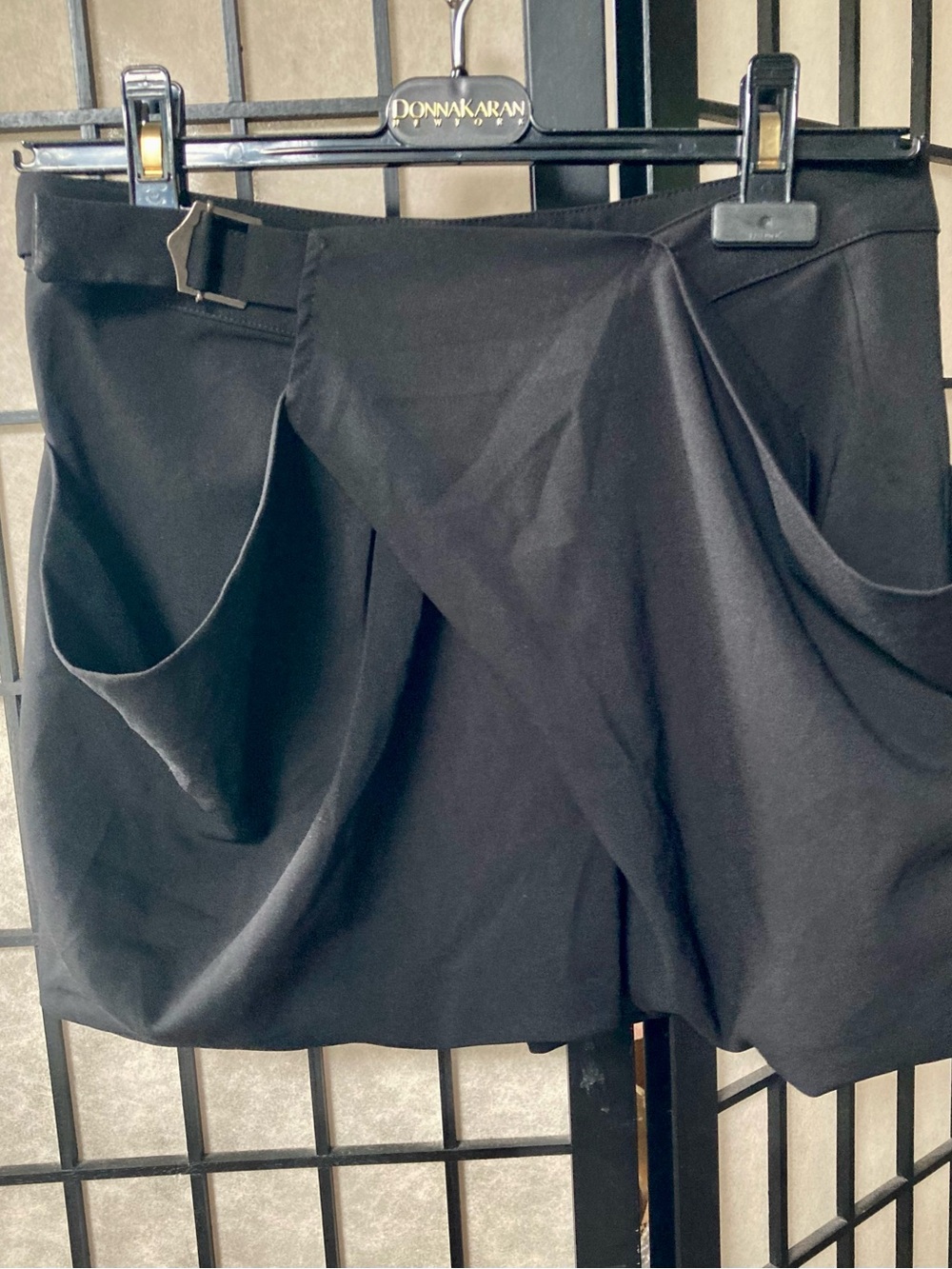 Black Draped Mini Skirt with Buckle Detail by Fitting Room